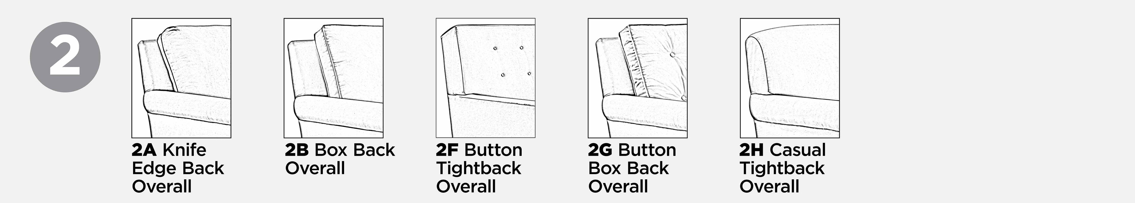 Grid of line art showing the different 500 Series Selectionals back styles