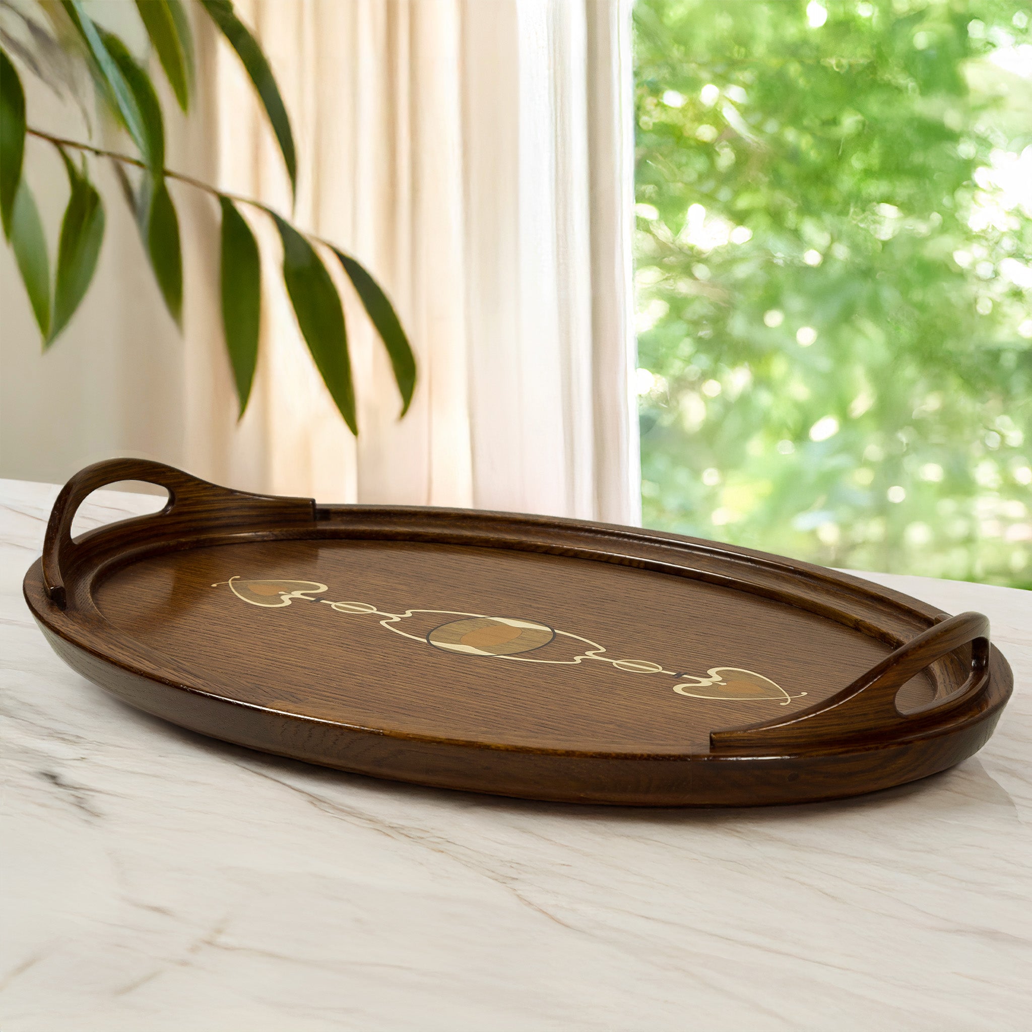 Vintage Wood Oval Tray MCM Wood & Metal Oval Serving Tray