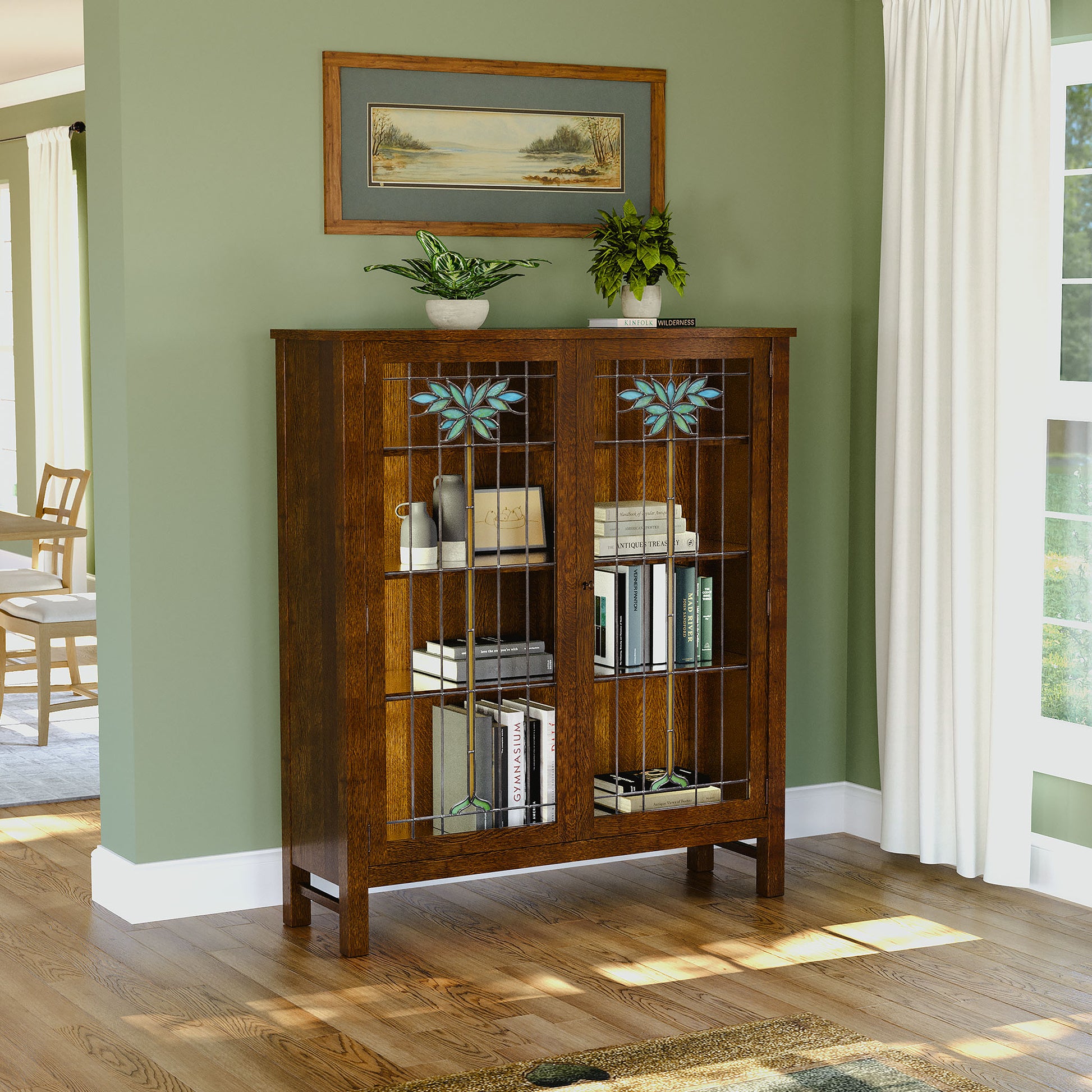 125th Anniversary LaSalle Stained Glass Bookcase - Stickley Furniture | Mattress