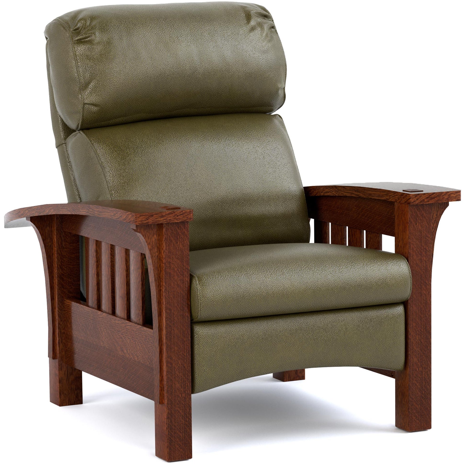 Bustle Back Bow Arm Morris Recliner Colman Olive Leather 032 - Onondaga Finish