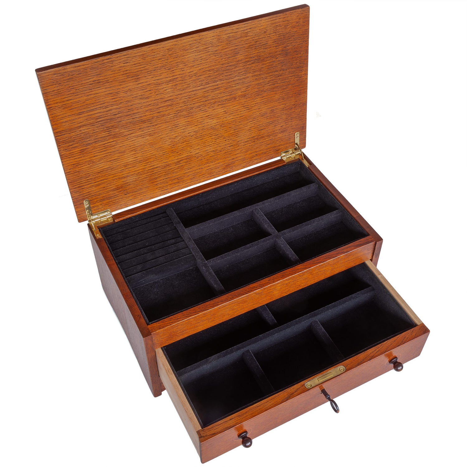 Stickley Harvey Ellis Wooden Jewelry Box - Oak - Centennial Finish - Velvet-Lined Segmented Tray - Locking Drawer