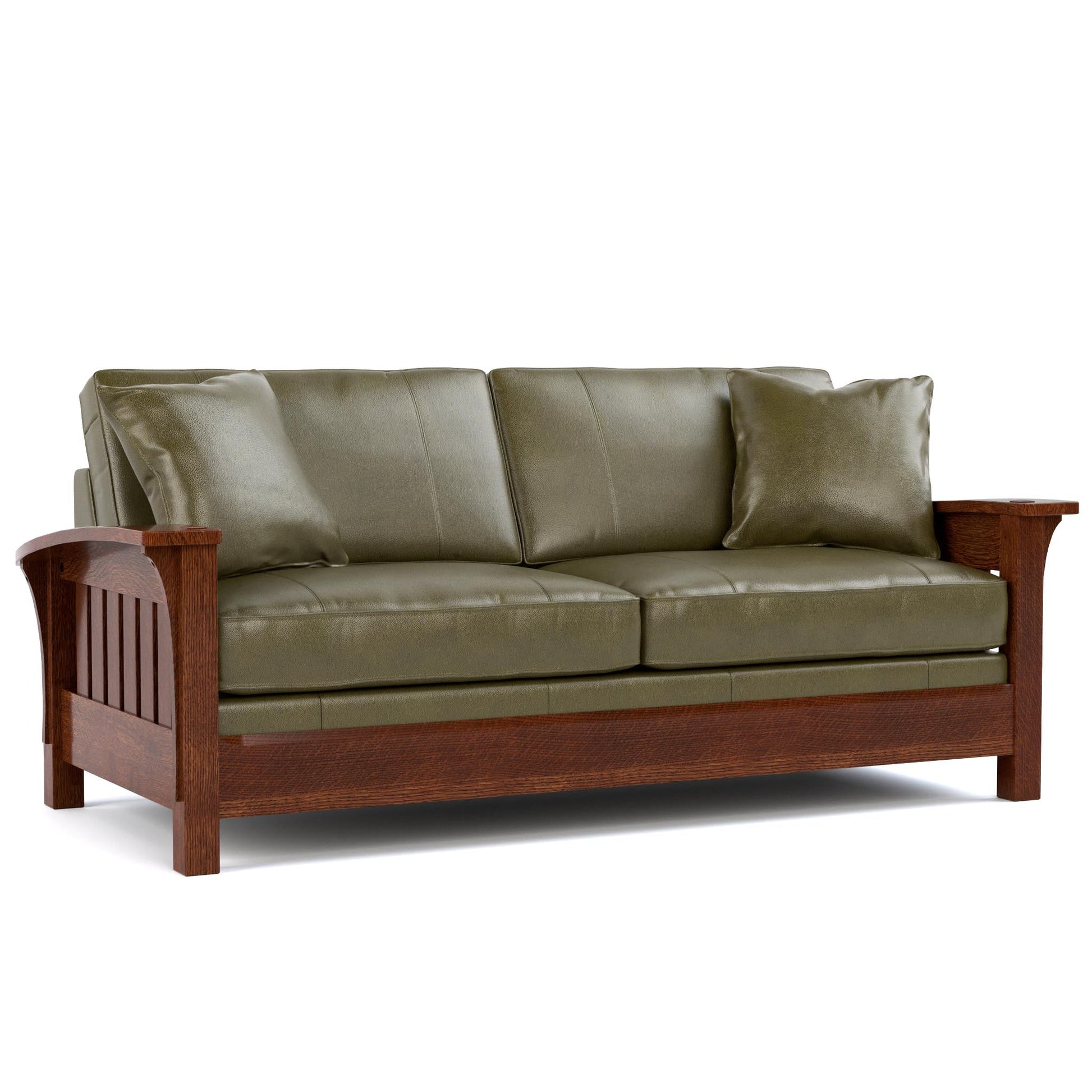 Orchard Street Stationary Sofa Colman Olive Leather 032 - Onondaga Finish