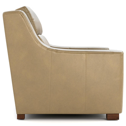 Hawley Power Motion Loveseat Futuro Taupe Leather Dark Maple Finish
