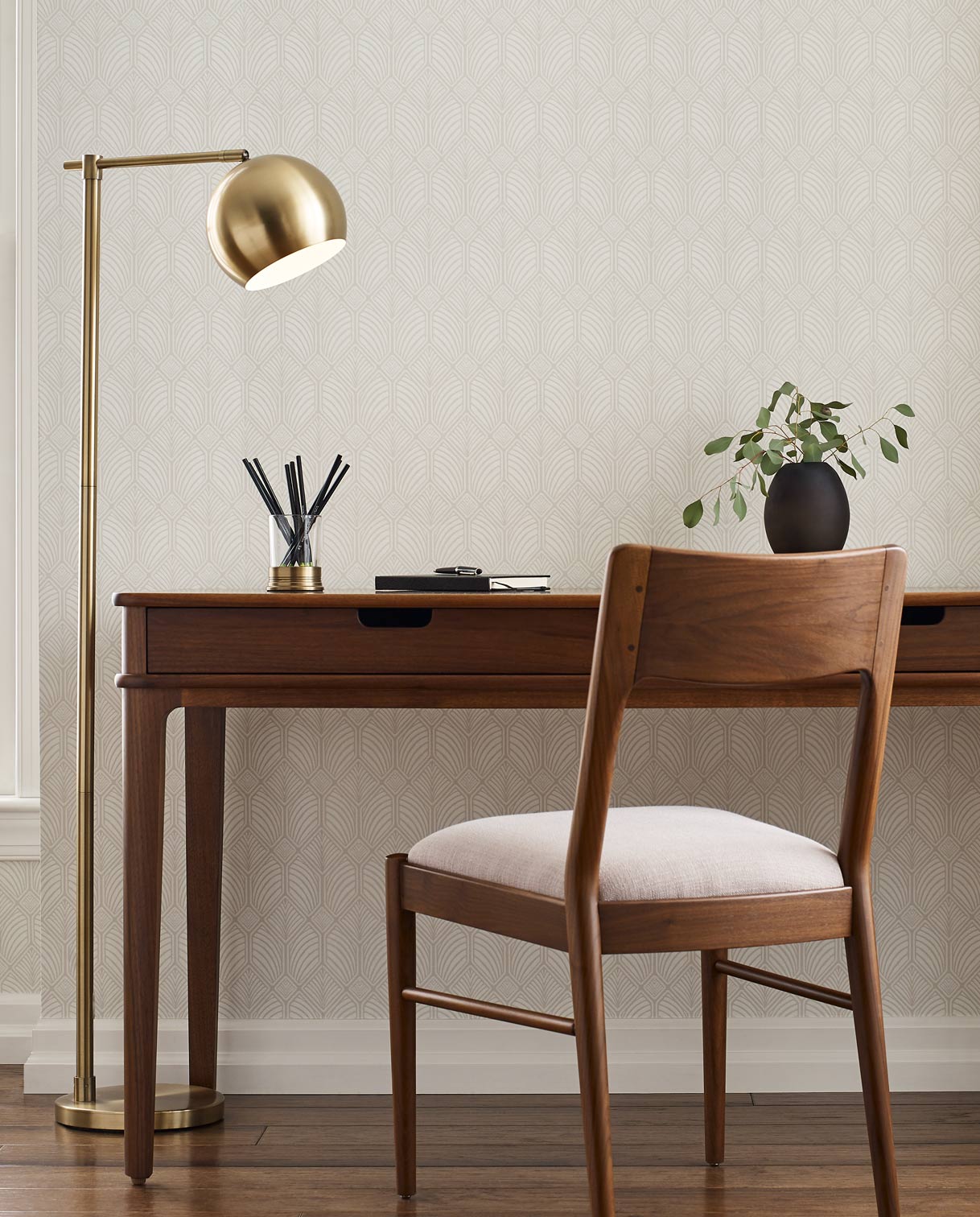Walnut Grove Desk and Chair with white upholstered seat