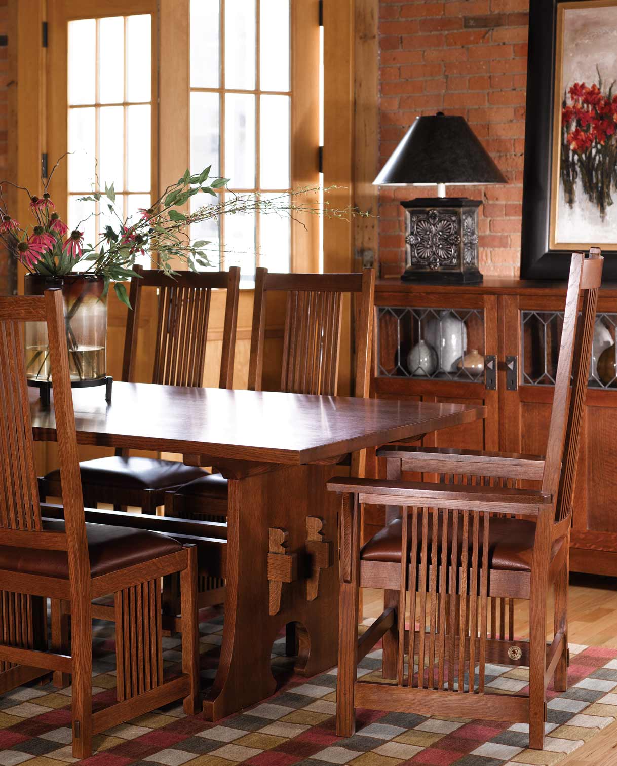 Keyhole Trestle Table with Spindle Arm and Side Chairs