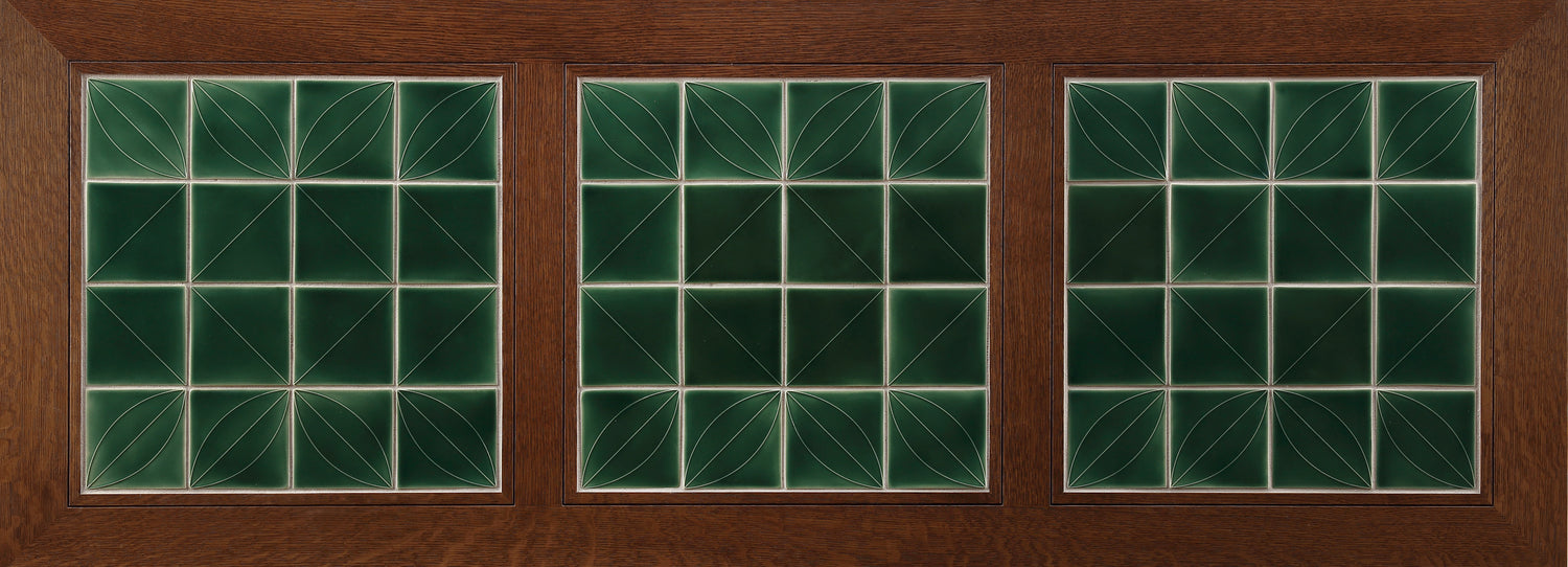 Stickley Mission Tile-Top view of dark green tiles