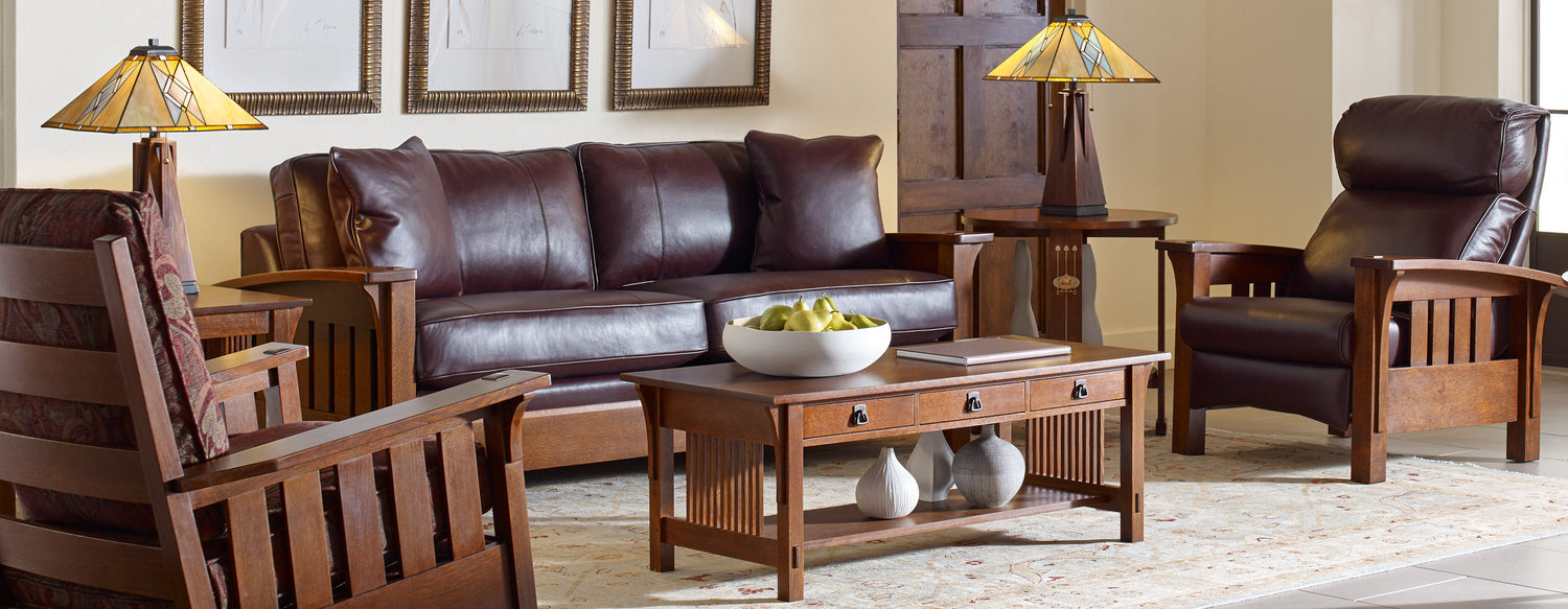 Stickley Furniture Mission collection leather sofa and chairs