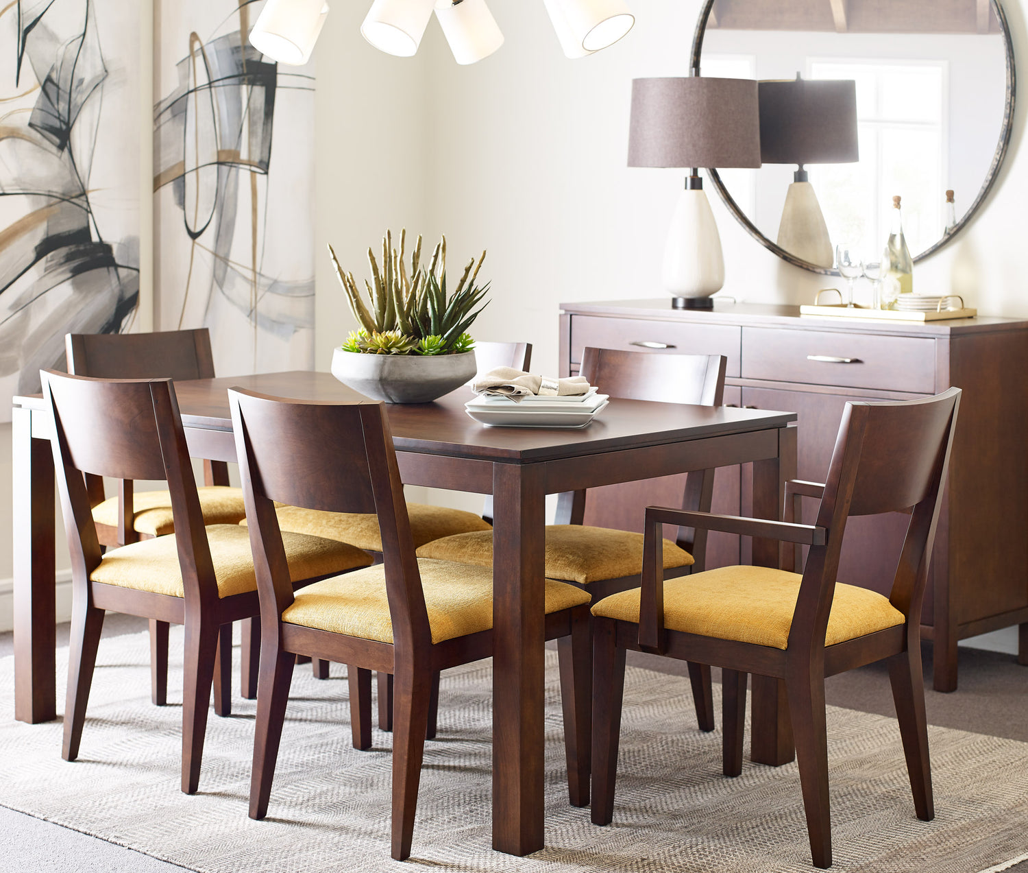 Origins by Stickley Dwyer dining room table, chairs, and side table