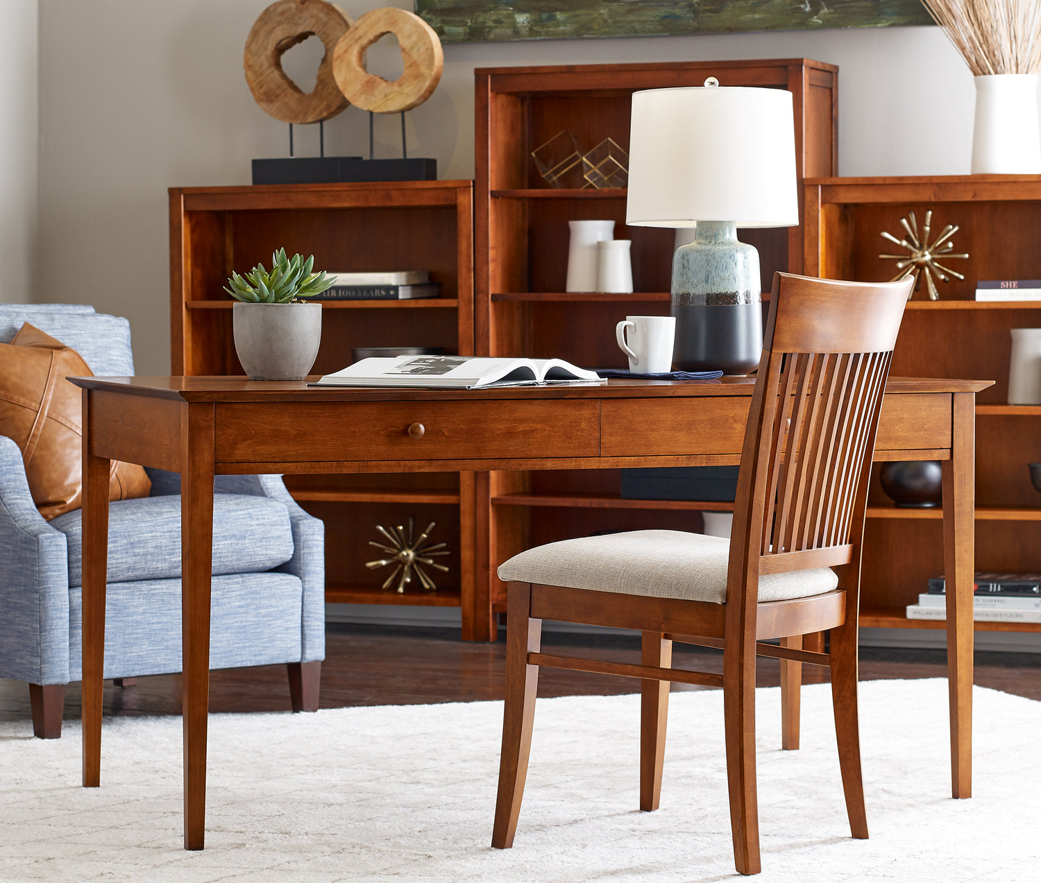 Origins by Stickley Gable Road office desk, chair, and bookcases