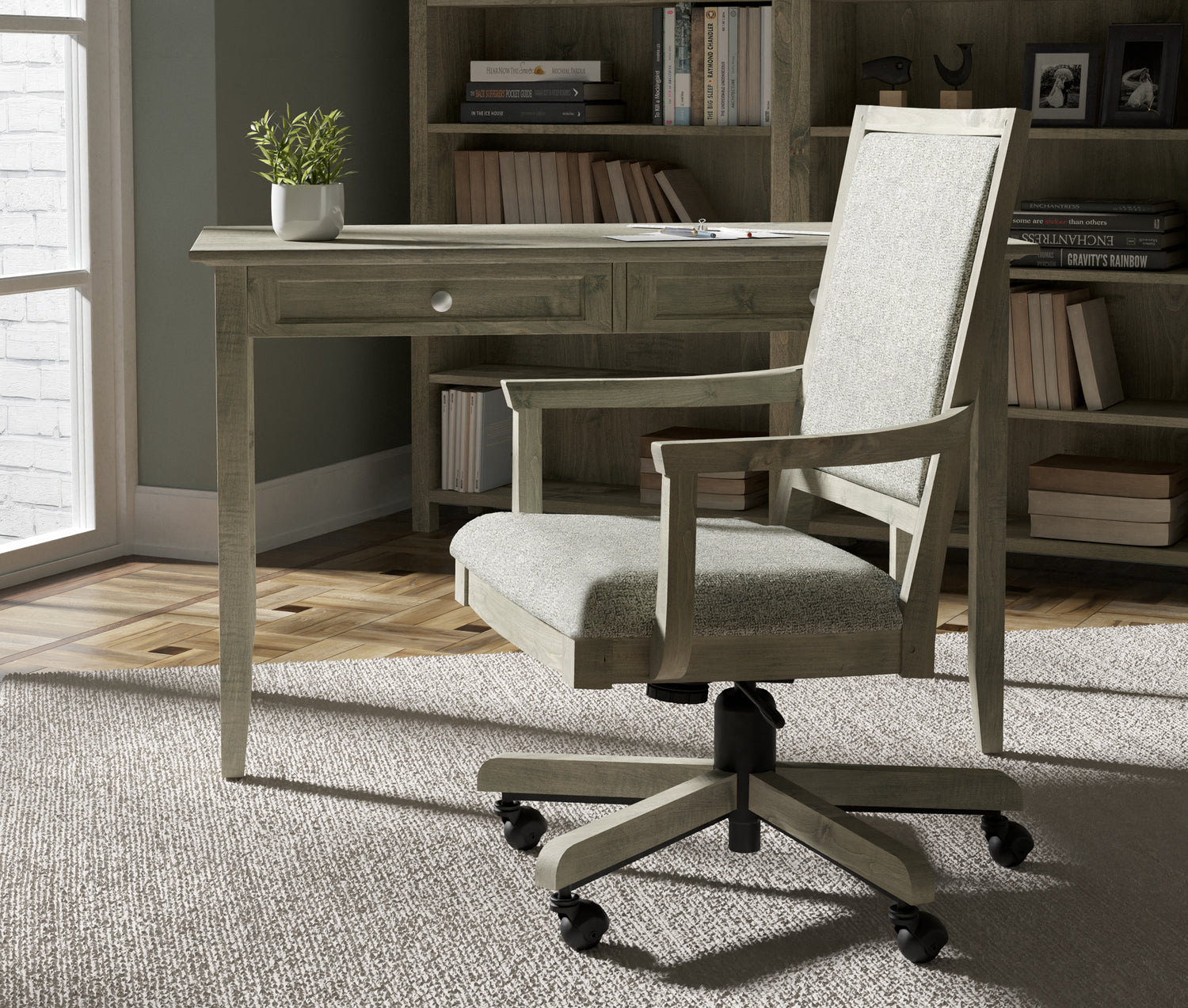 Origins by Stickley office chair, desk, and bookcase