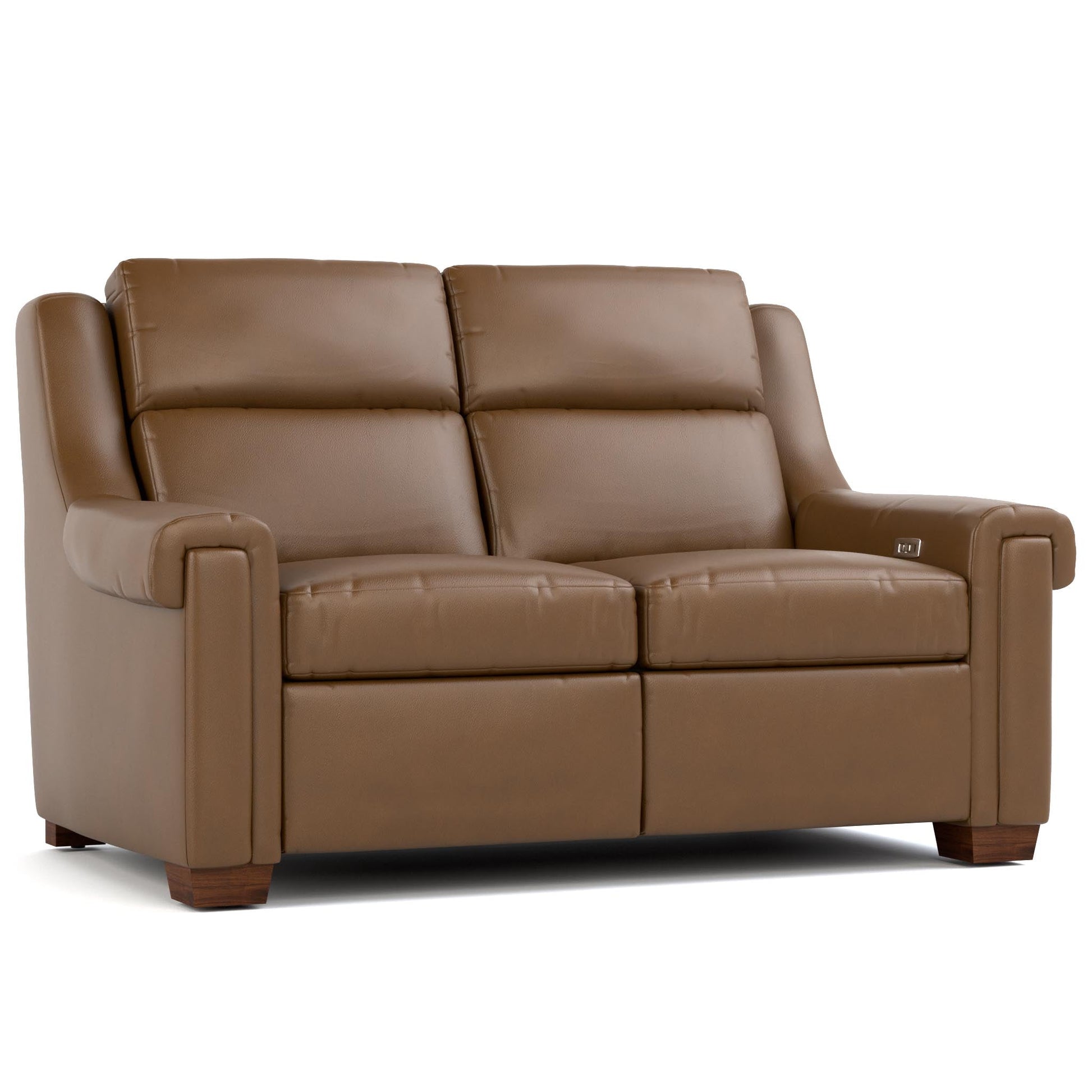 Chester Power Motion Loveseat Sorrento Walnut Leather Dark Maple Finish