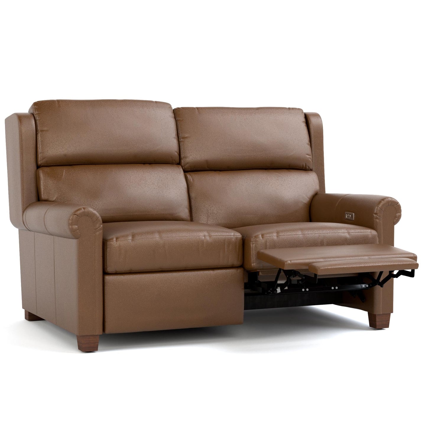 Woodlands Small Roll Arm Motion Loveseat Selvano Bark - Angle Reclined