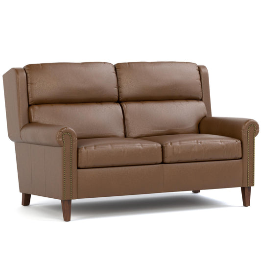 Woodlands Small Roll Arm Loveseat with Nails Selvano Bark Program