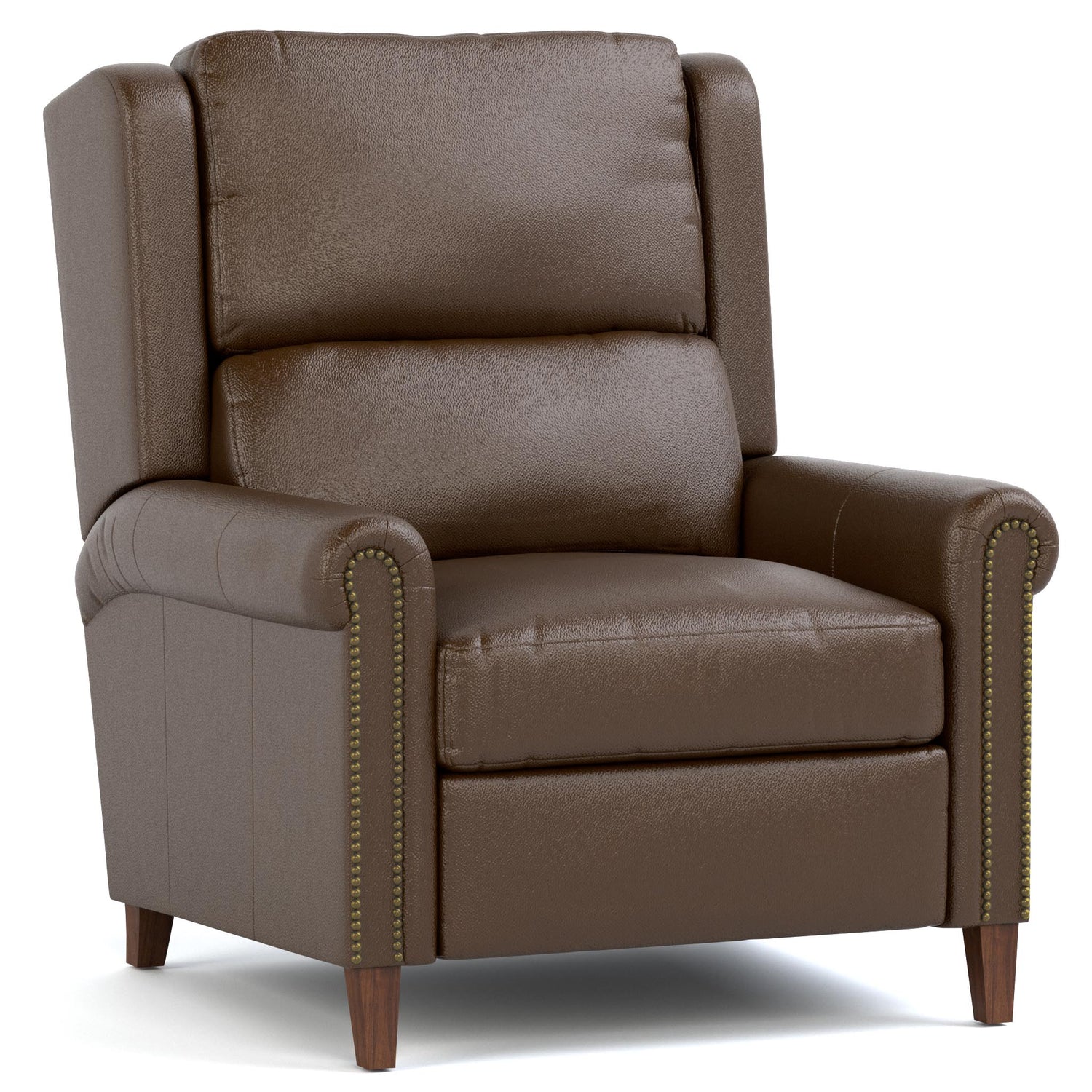 Woodlands Small Roll Arm Power Recliner with Nails Selvano Chestnut Program